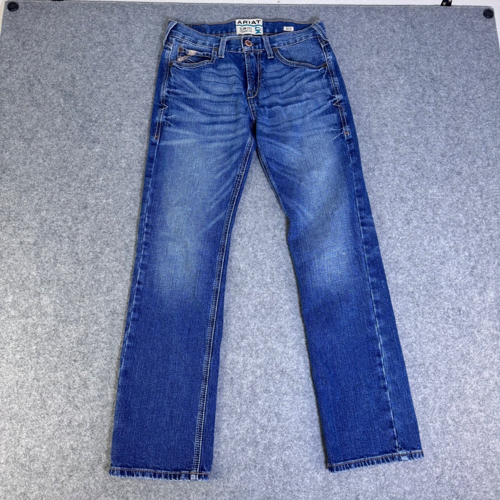 Ariat M7 Jeans Mens 30/32 Blue Excellent Slim Fit Straight Leg Distressed